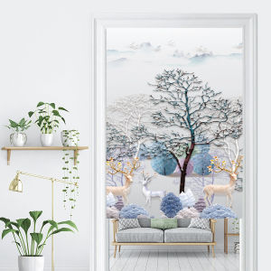 ม่านประตูม่านกั้นห้องครัวห้องนอนม่านกั้นห้องน้ำทางเข้าห้องน้ำสไตล์จีนใช้ในบ้านม่านผ้าสักหลาดแบบไม่เจาะรู