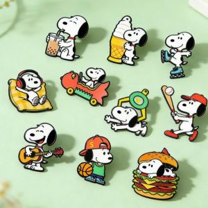 Bandai | 4/6/7/8/10Pcs Snoopy Enamel Pin Set Cartoon Charlie Brown Woodstock Brooch Lapel Pins for Backpack Clothes Badge Cute Fans Gift