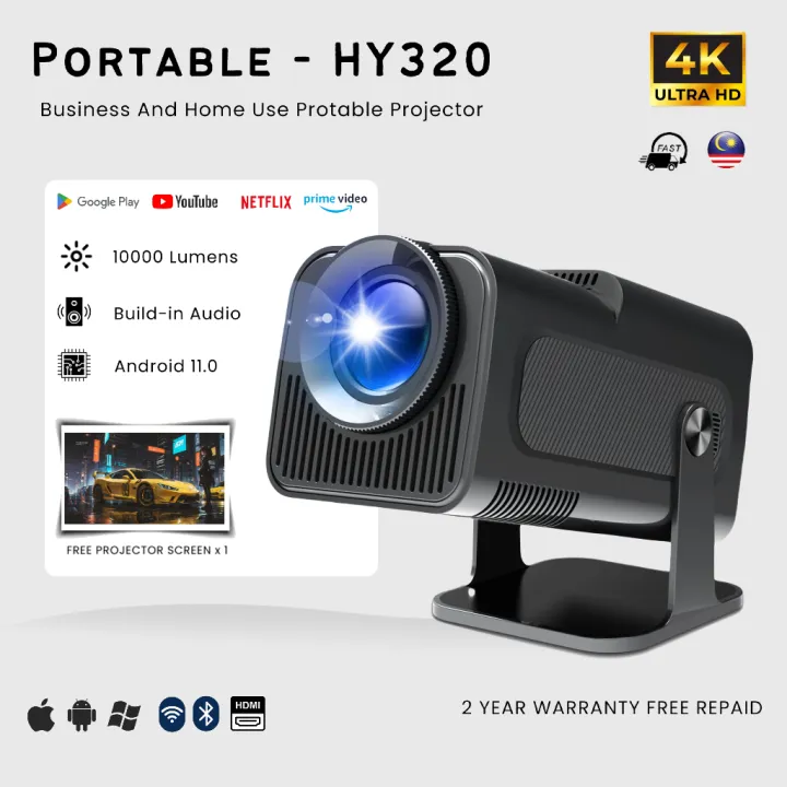 HY320 Projector 4K Android 11.0 LCD 4K Projector 1080P Double WIFI With bluetooth /screen mirror