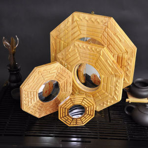 Natural Cherry Wood Eight Trigrams Mirror Exquisite Carving Solid Wood Concave Convex Home Decorations for Front Door Hanging