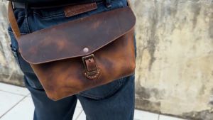 Vintage rustic genuine leather crossbody fanny pack  leather designer fanny pack for men  small shoulder bag V02-LFPB