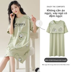Áo ngủ MiiOW nữ làm bằng cotton cổ tròn in họa tiết dài tay thoáng khí