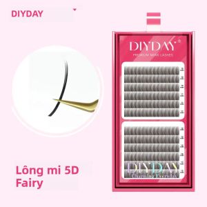 DIYDAY 5D Cổ Tích Cây Nối Mi Premade Ướt Hệ Thực Vật Chồn Lông Mi Giả Mũi Nhọn Cụm Dài Tự Nhiên Anime Trang Điểm Mắt 12 Hàng/Khay