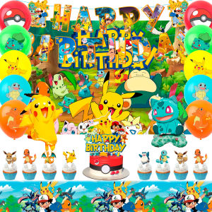 Potdemiel | 38 Pcs Pokemon Birthday Decorations - Pokemon Banners Balloons Tablecloth Etc Pokemon Party Decorations for Pikachu Party Suppli