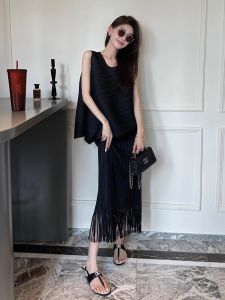 Fashionable Polyester Two-Piece Set: Explosive Popular Internet Celebrity Style Street-Worn Ruffles and Tassels Above the Knee Skirt