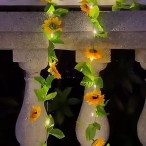 LED Solar Light Outdoor Waterproof Artificial Garden Home Decoration Yellow Sunflower 2 Meter 20 Lights 8 Mode for Garden Decoration Ramadan Raya 2023