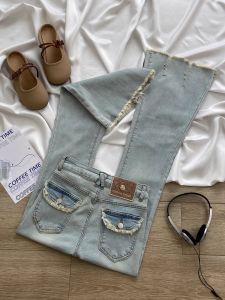 High Waist Bell Bottom Denim Jeans Womens Slim Fit Stretchy Ankle Length Cotton Stretch Denim Light Wash High Rise Jeans