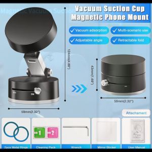 Vacuum Suction Cup Double-sided Magnetic Phone Holder 360°Rotatable Foldable and Retractable Car Phone Holder Small Universal Phone Mount for All Phones for Car/Mirror/Smooth None Porous Surface