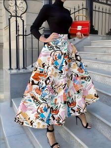 Printed Design Four Seasons Leisure Style Abstract Graffiti Art Printed Pattern Half Skirt