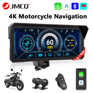 JMCQ Portable 8.1 inch Motorcycle 4K DVR GPS Navigation Wireless Carplay Android Auto Moto Recorder Monitor IPX7 Waterproof