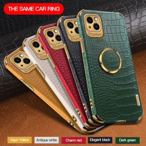 Casing For iPhone 13 12 11 Pro Max 13 mini 12 mini XS Max XR 7 Plus 8 Plus 6D Crocodile Pattern Leather Shockproof Case With Finger Ring Bracket