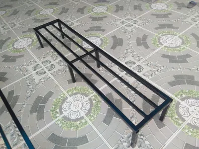 Kệ kê chậu cây ban công sân thượng. Dài 100-120cm. Rộng 25cm. Cao 10-20cm. 6 chân. 2 nan phụ. giằng đỡ nan