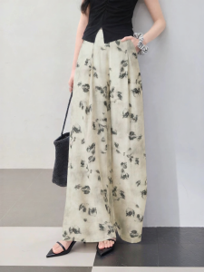 XIANGYING | High Waist Chinese Style Wide Leg Pants Slim
