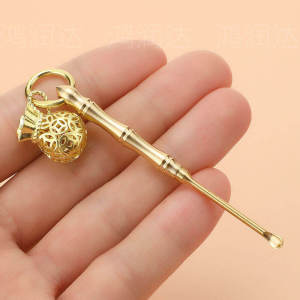 Pure Copper Double-Headed Ear Spoon Fruit Picking Tool Portable Brass Keychain Multi-Functional Dental Stool Ear Cleaning Tool