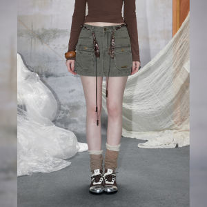 Unifree | Military Green Retro Utility Skirt High Waist Pockets