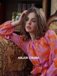 Original French Elegant Orange Floral Print Dress