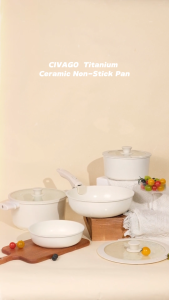 CIVAGO Non-Stick Ceramic-Titanium Frying Pan and Saucepan with Detachable Handle 6Pcs PFAS/PTFE/PFOA-Free Suitable for All Stoves