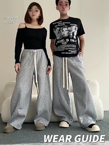 American-style Curved Blade Pants Loose Wide-leg Pants Mens Floor-length Black Sports Sweatpants
