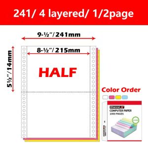 Carbonless Continuous Form 2 Ply 3 Ply 4 Ply Colored HALF SHEET 9.5" x 5.5" (2Ply 3Ply 4Ply)(white pink blue yellow)(Perforated)(1000 sheets) by MIGHTY GLOBAL