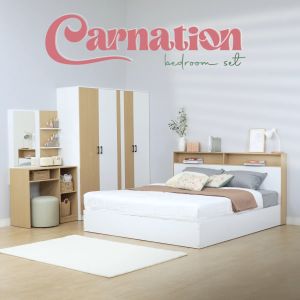Furinbox ชุดห้องนอน รุ่น CARNATION+MAGNOLIA (เตียง ตู้เสื้อผ้า 4 บาน โต๊ะเครื่องแป้ง) สีขาว/ธรรมชาติ - มี 2 ขนาดให้เลือก