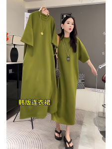 Elegant Summer Long Knee-Length Straight Tube Dress Womens Loose Fitting Cotton Blend T-Shirt Dress European Style plus Size