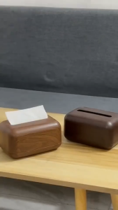 Mishilei Walnut Wood Grain Plastic Tissue Box Living Room Dining Table Office Desktop Paper Box Antique Style Storage Box