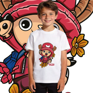 Bandai | Boys and Girls Pure Cotton T-shirts with One Piece Chopper Anime Print Short-sleeved Round Neck Summer Tops Soft Breathable.