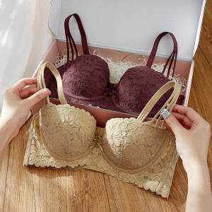 เสื้อชั้นในลูกไม้บางสำหรับผู้หญิง เสื้อชั้นในแบบครึ่งカップรัดรูป เสื้อชั้นในแบบสายเดี่ยว ไร้แผ่นรอง ดีไซน์เซ็กซี่