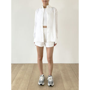 French Style Womens Loose Fit Long Sleeve Pure Linen Shirt Breathable Lightweight Travel Casual Simple White Shirt