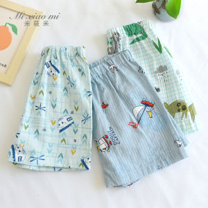 Miaomiao Childrens Summer Thin Pure Cotton Muslin Shorts Home Pants Baby Cute Cartoon All Cotton Sleepwear for Boys