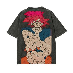 Bandai | Mens 2025 New Anime Dragon Ball Washed Summer T-shirt Harajuku Vintage Streetwear Loose Women Casual Sports Short-sleeved Top