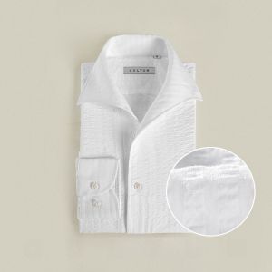Cultum Italian Style Business Casual Bubble Shirt Mens Long Sleeve Striped Lightweight Cotton Plain Collar Spring Summer