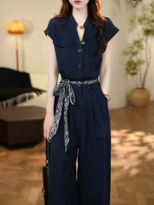Shalldoer | Fashionable High Waist Wide Leg Pants Short Sleeve Two Piece Set Womens Summer Design Sensation Age Reduction Elegant Style
