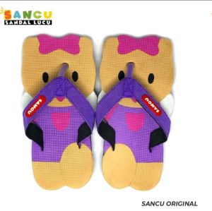 Sandal Lucu SANCU (Sandal Sendal Lucu) Anak Dan Dewasa Happy Cat Ungu