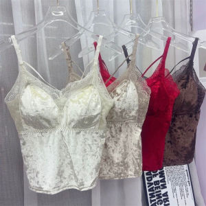 20569 Gold Velvet Fall and Winter Camisole Womens Lace V-neck Slimming One-Piece Bra Beauty Back Inner Wear Blouse