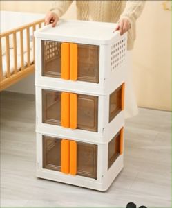 รถเข็นเก็บของ 2 ขนาด พับเก็บได้พร้อมล้อเลื่อน+ที่จับ มีบานเปิด-ปิด มองเห็นด้านใน แถมกล่องใส่ของและตะขอเกี่ยว สินค้าพร้อมส่งในไทย