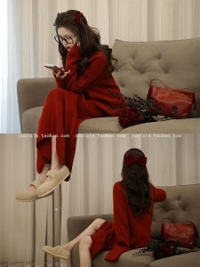 Red Knitted Open Cardigan And Mini Skirt Set for Women plus Size Fashionable Chinese Style Winter Outfit Long Sleeve Ensemble