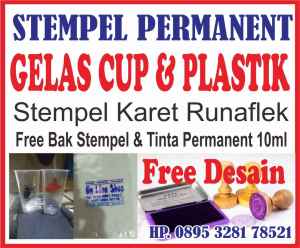 stempel kayu / stempel gelas cup / stempel plastik kemasan FREE BAK STEMPEL DAN TINTA PERMANENT 10Ml anti air L