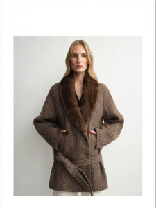 Double-breasted Detachable Fur Collar With Belt Womens Wool Short Coat