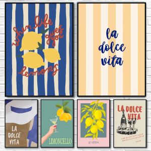 Minimalist La Dolce Vita Lemon Canvas Poster Fresh Lemon Fruit Wall Art for Modern Living Room Bedroom Bar Cafe and Home Decor
