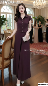 Set Váy Bộ MDU5488 Chất Chéo Ý Cao Cấp Thiết Kế Túi Giả Ở Eo Cùng Cổ Sơ Mi Thanh Lịch Từ MDU