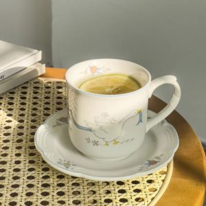 JUSTINLAU Ceramic Mug with Saucer European Retro Afternoon Tea Coffee Cup and Saucer Set Couple Cup Set Home Creative Drinkware