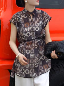 UYFY | Summer New Womens Short Sleeve Shirt Floral Print Loose Fit Elegant Waist-Cinching Slimming Top Fashionable Casual Wear