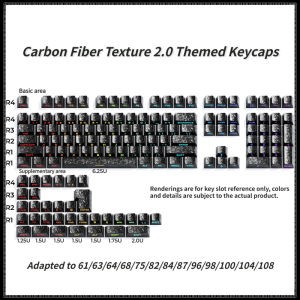 2026 New Black 140 Key Forged Carbon-Look PBT Key Caps Cherry Profile Keycaps Side Print Keycaps for Cherry MX Switches Keyboard