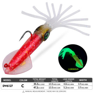 13.5cm Soft Lure Squid Skirts Bait 35.5g 47.2g Fishing Lure Octopus Boat Sea Fishing PVC Artificial Luminous Soft Bait Trolling