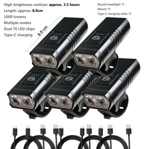SHIZIWANGRI 1000 Lumens Bicycle Light Usb Type-C Rechargeable 6 Modes Bike Headlight With Battery Indicator For Night Riding