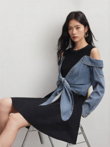 Vero Moda | Tencel Material Color Block Waist-Cinched Midi Dress