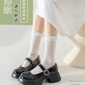 24108 kaos kaki cewek panjang katun tipis model renda ruffle gaya lolita - Kaus kaki wanita tinggi sebetis premium