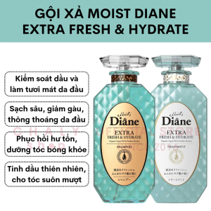 Gội xả Diane kiểm soát dầu & tươi mát da đầu Moist Diane Extra Fresh And Hydrate 450ml Nhật