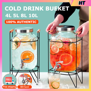 4L 5L 8L juice beverage dispenser glass jar with stand and faucet fruit barrel juicer Drink barrel